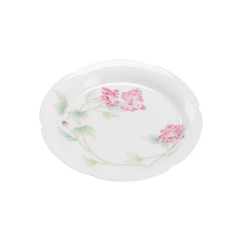 

Suet jade porcelain lace pot bearing, peony blossom ceramic bowl bottom support fruit plate