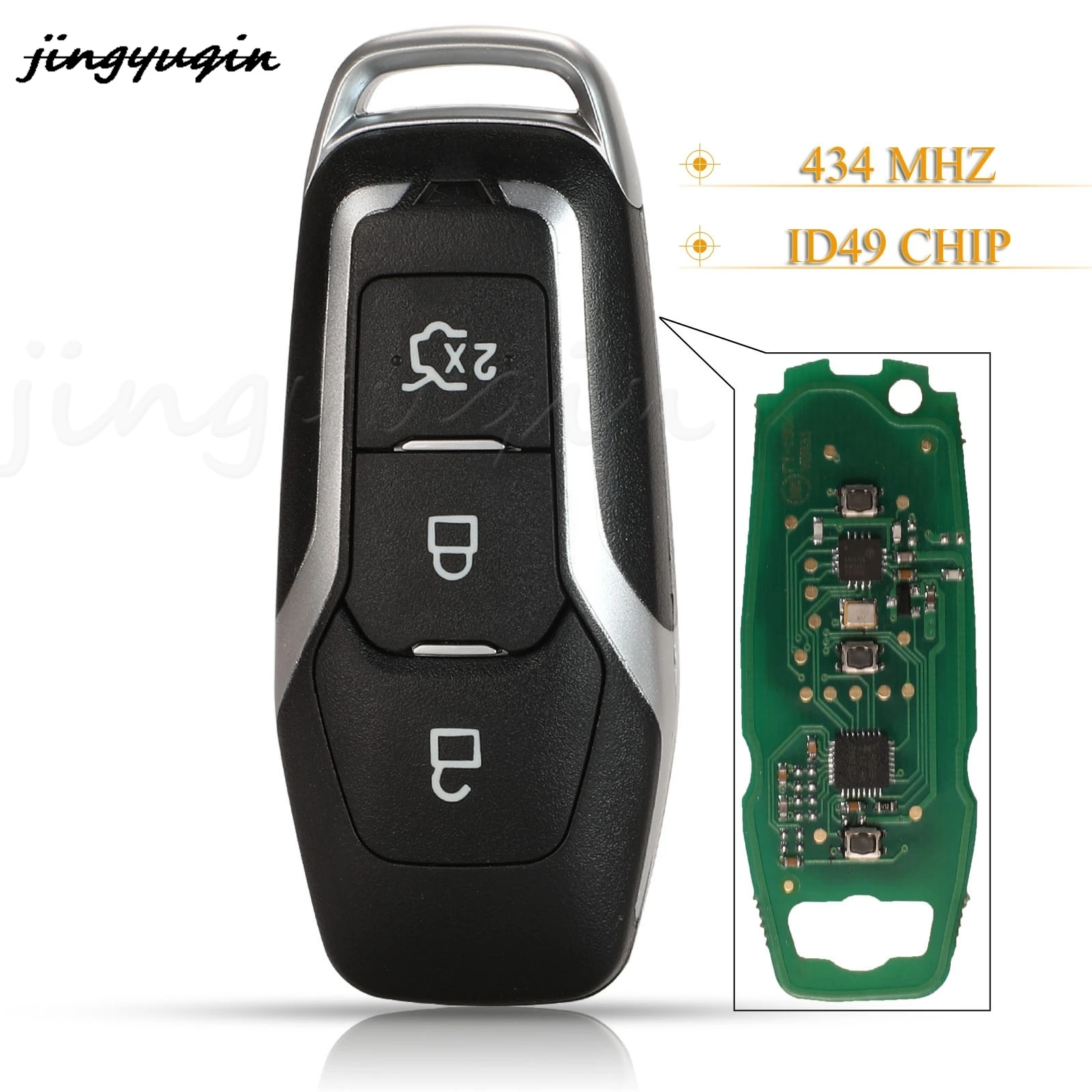 jingyuqin 3 Buttons Smart Remote Car Key Fob 434Mhz ID49 For Ford Mondeo Edge S-Max Galaxy 2014-2018 DS7T-15K601-D