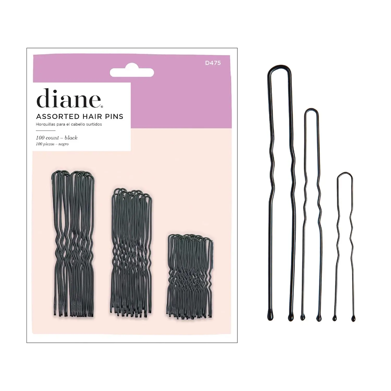 

100 Pack Hair Pins, Assorted Sizes 3/2.5/1.75 Inch, Black Crimped Design with Ball Tips for Women & Girls