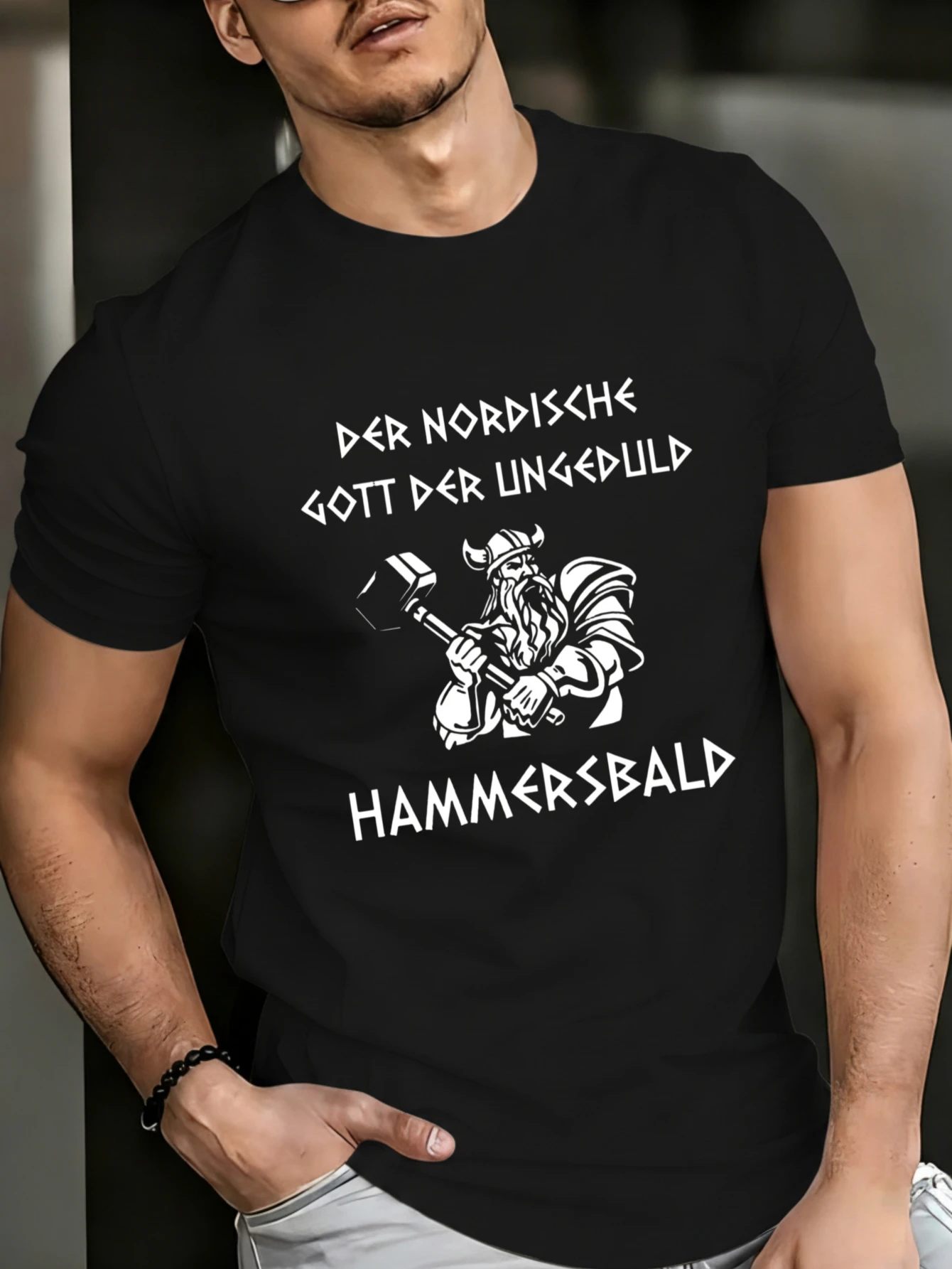 T-shirt décontracté Joocar le dieu nordique de l'impatience Hammersbald en coton toutes saisons, col rond, extensible, respirant, manches courtes, imprimé lettres tendance, streetwear, choix de cadeau idéal pour les fêtes
