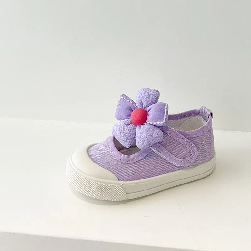 Girls Canvas Shoes Cute Flower Comfortable Casual Shoes Fashion Soft Sole Non-slip Sneakers Toddler Shallow Girls Princess Shoes