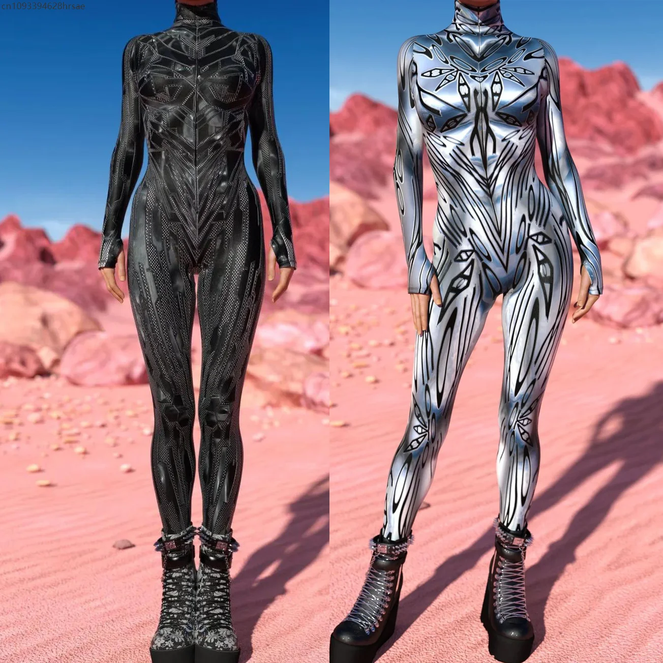 

Women Mechanical Armor Robot Cyber Jumpsuit Skeleton Cosplay Punk Zentai Bodysuit Costume Halloween Party Performance Suit