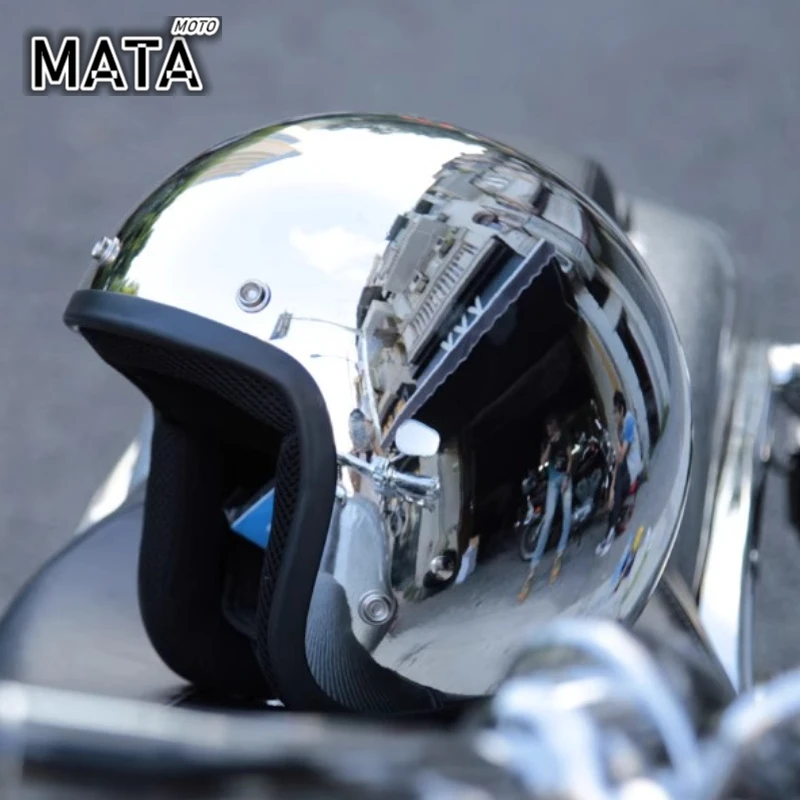 

Retro Motorcycle Helmet Silver Jet Open 3/4 Chopper Bicycle Helmet Capacet DOT Certification