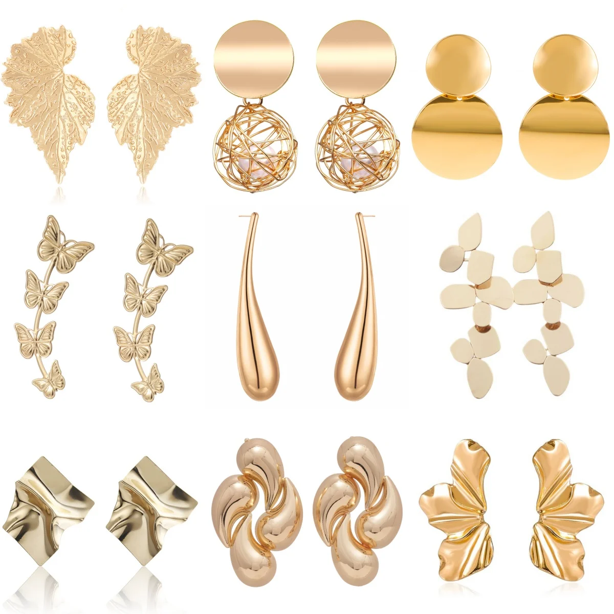 Minimalism Personality Metal Drop Earrings for Women Leaf Round Water Droplet Butterfly Twist Metal Earrings Geometry Jewelry