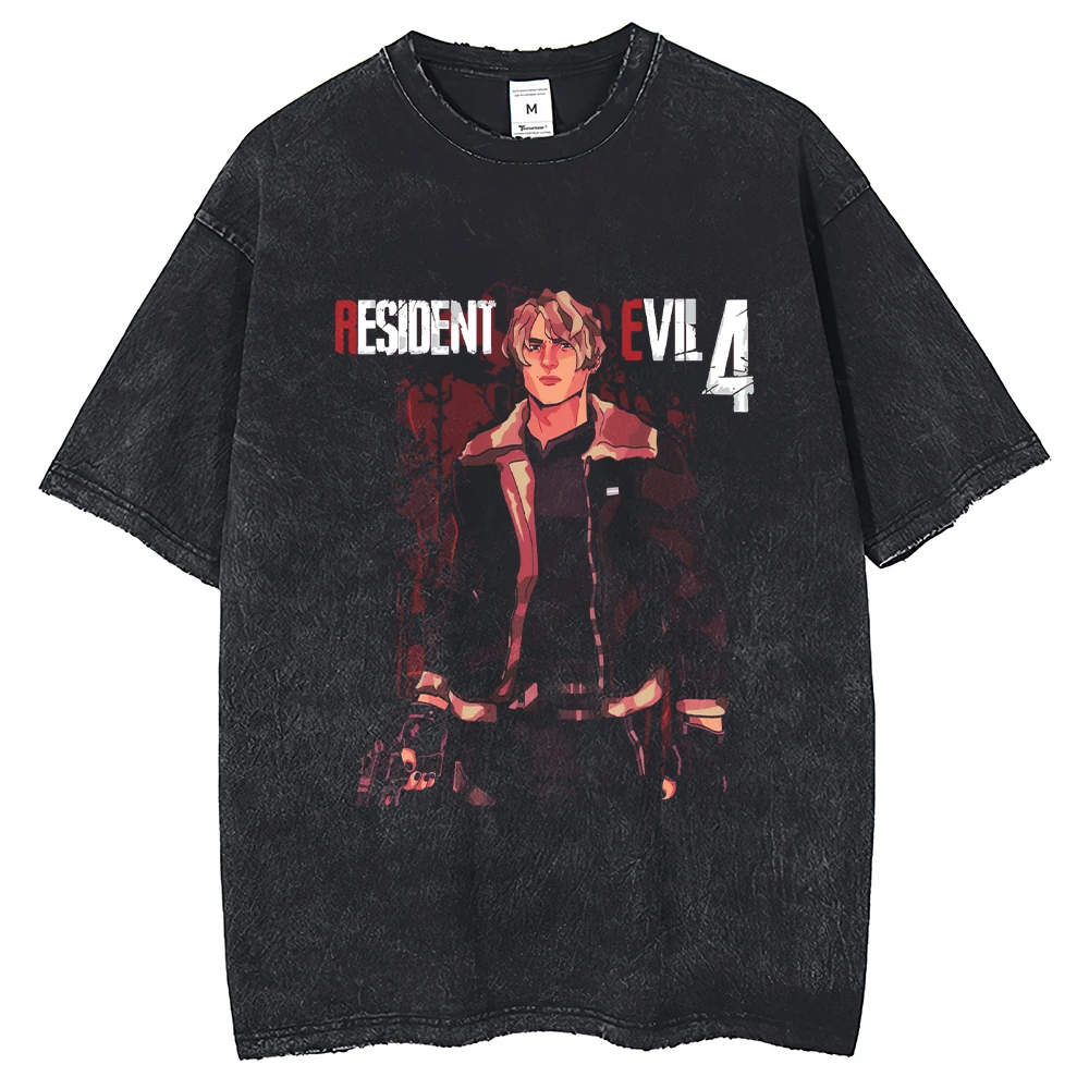 Danqi Yoyo Resident Evil Graphic T Shirt Vintage Washed Oversized T-shirt Pure Cotton Short Sleeve Tee Shirt for Men Clothing