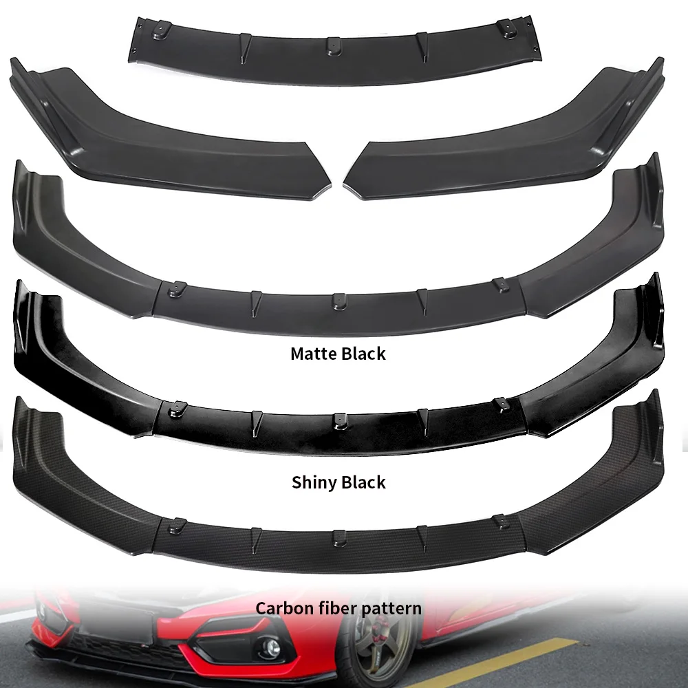 

3PCS Front Bumper Lip Body Kit Splitter For Honda Civic 2016-2019 GlossyBlack US