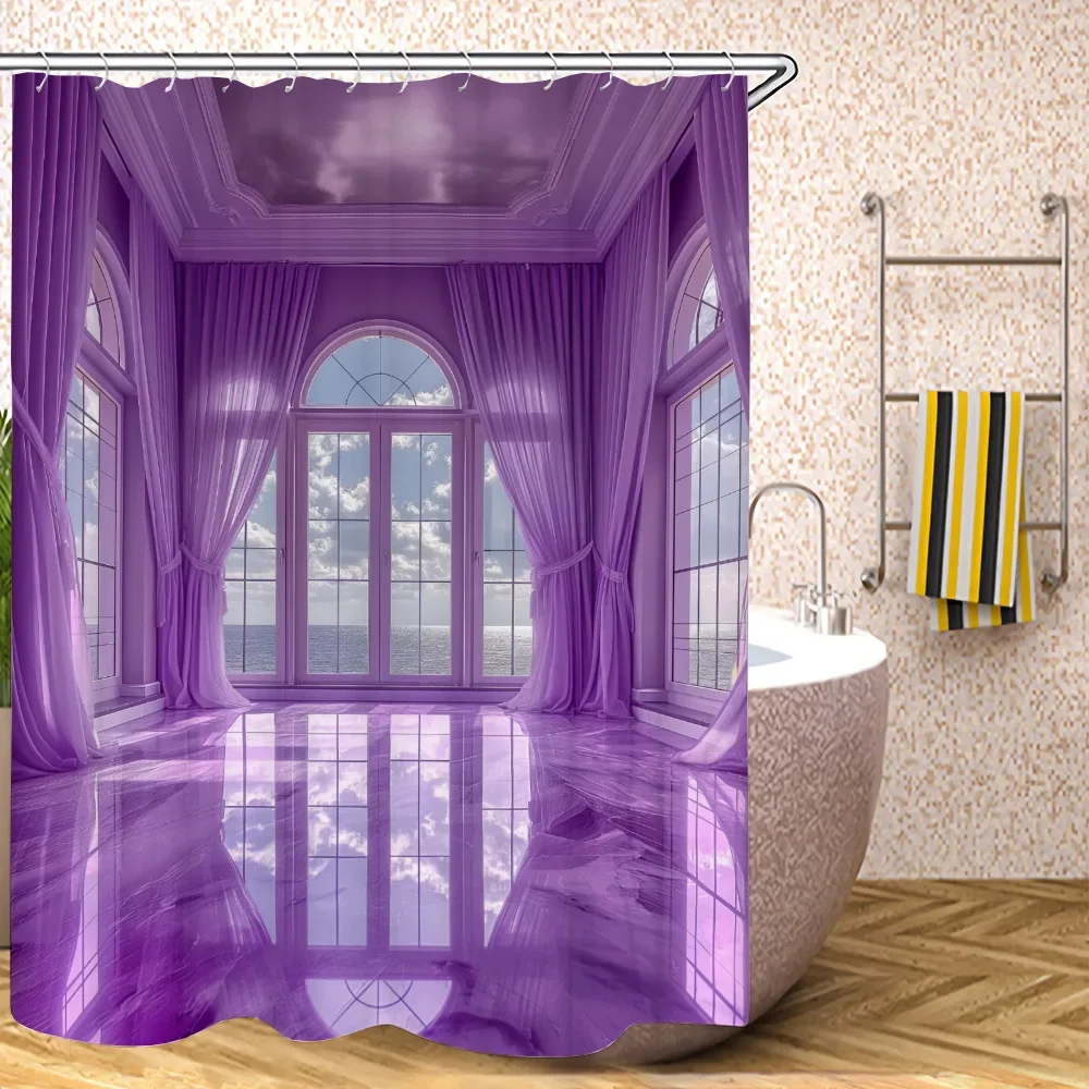 Dream Purple Palace Shower Curtain for Bathroom Accessories Set Folding Partition Bath Curtains Bedrooms Waterproof Fabric Home