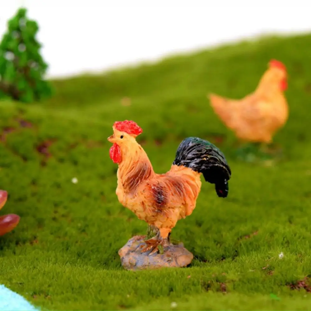 Resin Farm Animal Kid's Toy Hen Dollhouse Ornament DIY Micro Landscape Chicken Figurine Cock Statue Bonsai Decor