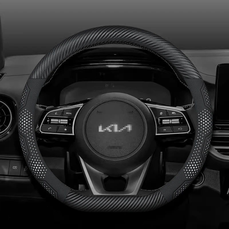 For Kia K5 Sportage Picanto Xceed Rio Cerato Soul Carens Seltos Carbon fiber Suede Car Steering Wheel Cover Auto Accessories