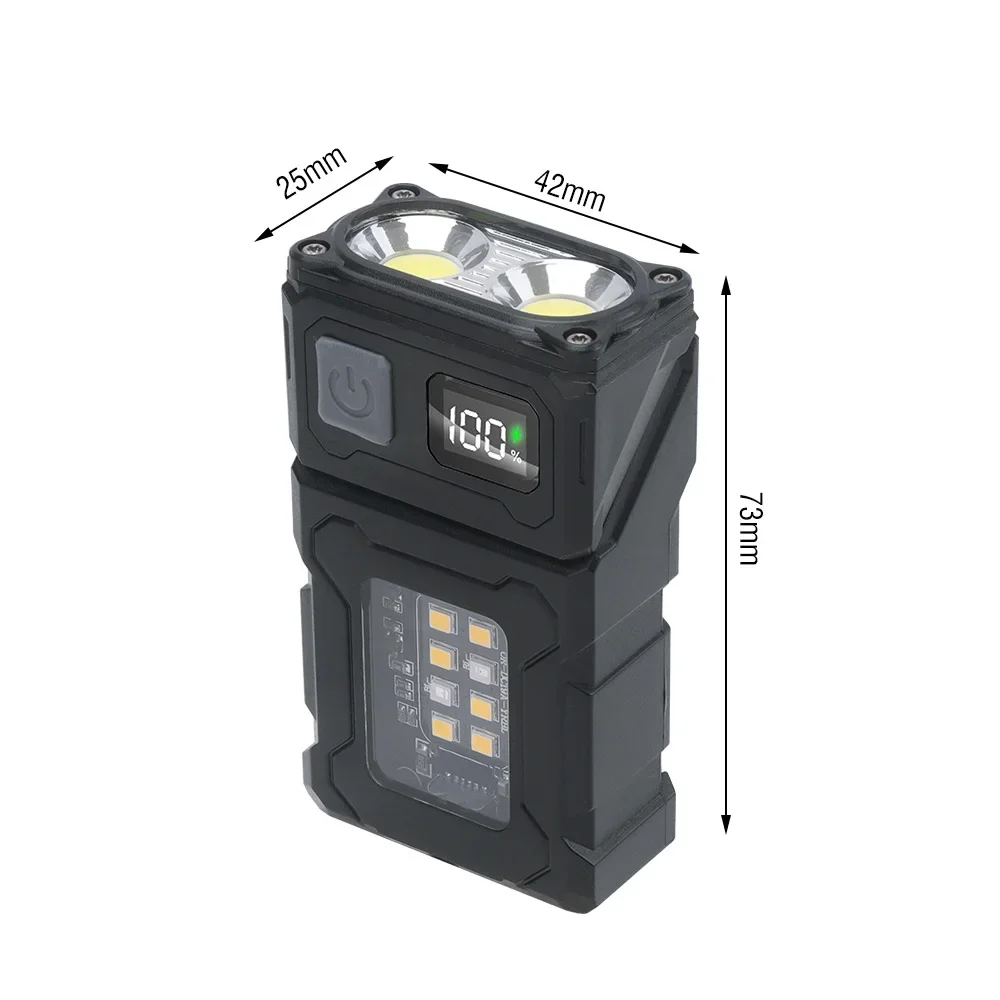 BORUiT Rotatable EDC LED Flashlight Type-C Rechargeable Power Bank Torch with Magnet Clip Work Light Fishing Pocket Lantern