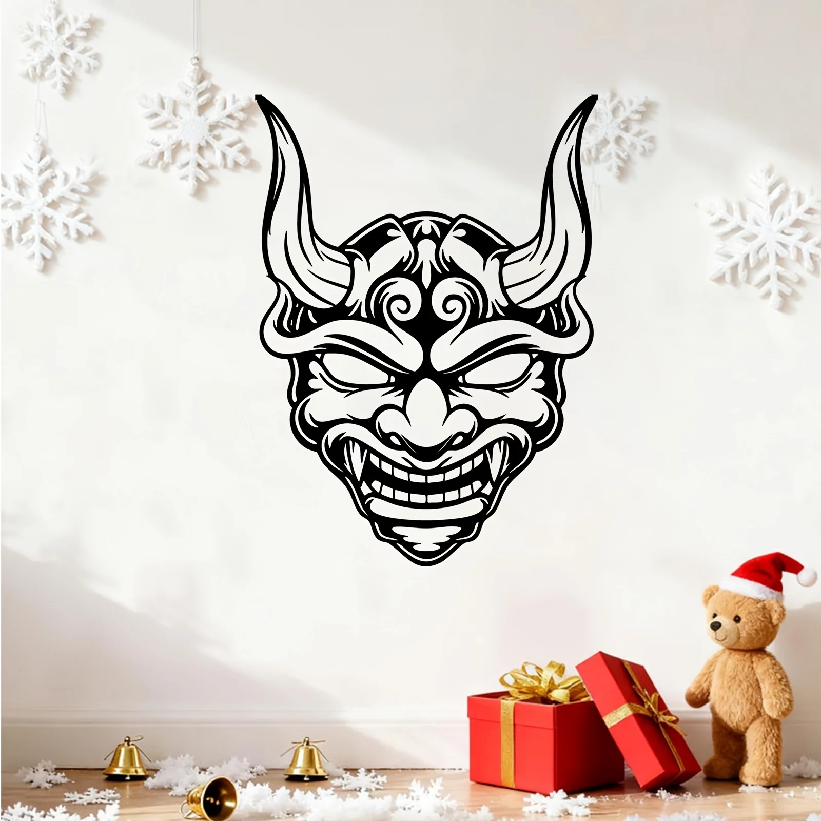 Brand Modern Japanese Oni Mask 2D Flat Iron Wall Art Rustproof Weatherproof Indoor Outdoor Garden Hall Fence Hanging Decor