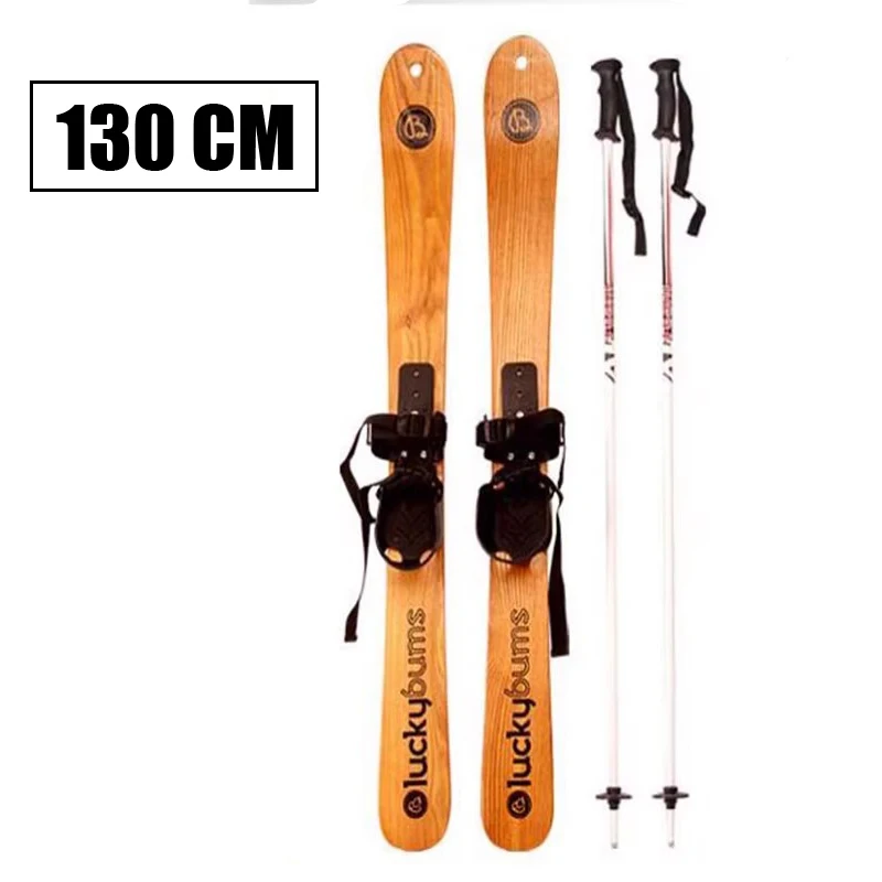 

HAGIBIS Beginner Snow Skis and Poles Willow Wooden Snowboard 130cm x 7cm, Outdoor Snow Sled