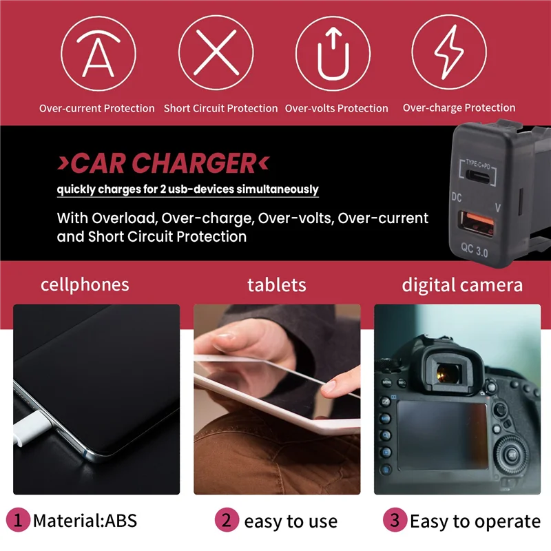 

A03E-Car Fast Charger Adapter QC3.0 Dual USB Quick Charger Socket With Voltmeter For Toyota Land Cruiser Hilux Prado FJ