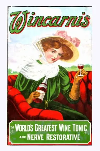 Wincarus Wine and Nerve Tonic 1905 Advertising All Metal Tin Sign  8 x 12