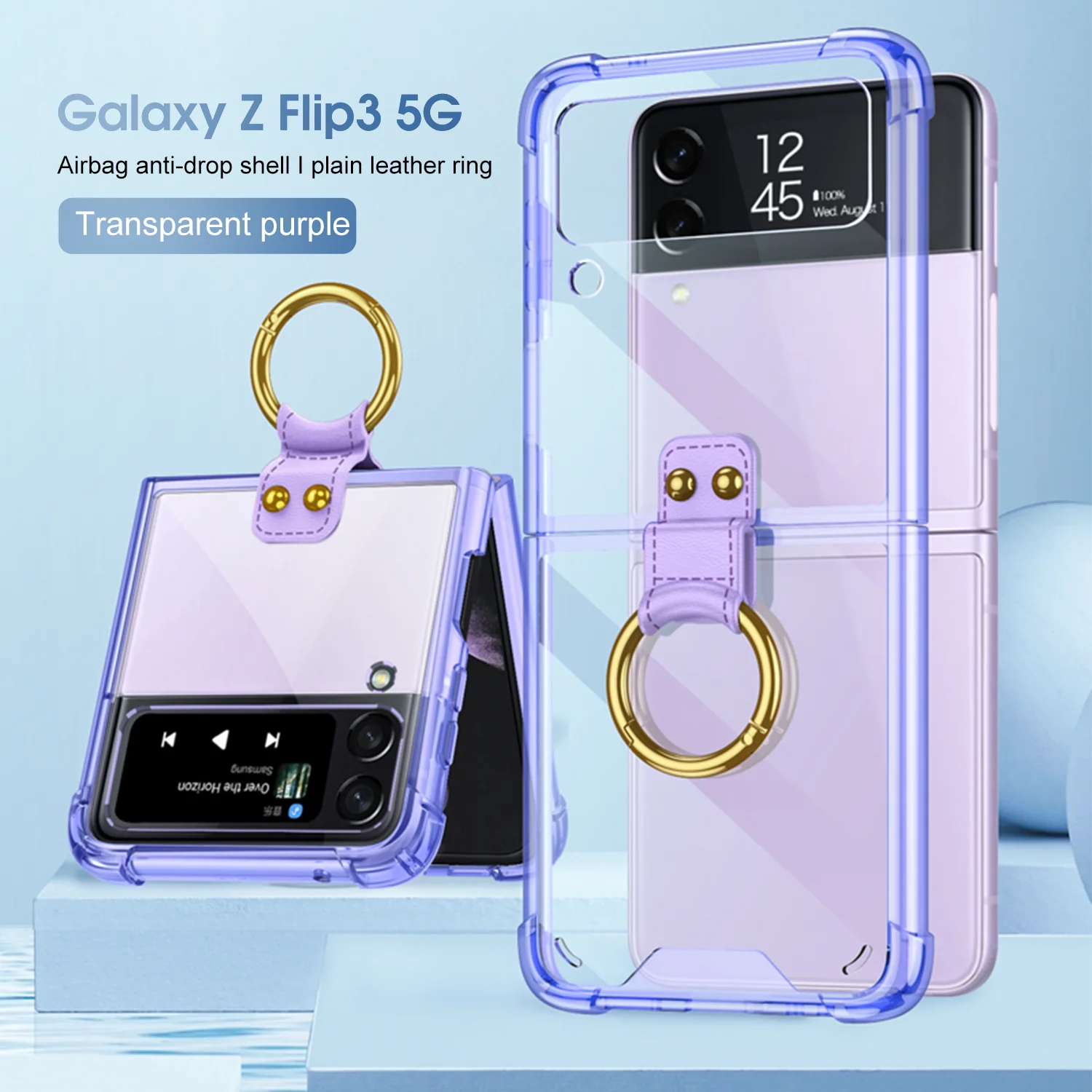 For Samsung Galaxy ZFlip 6 5 4 3 Case Ring Bracket Folding Anti-Fall Colored Transparent Four Corners Shockproof Back Hard Cover