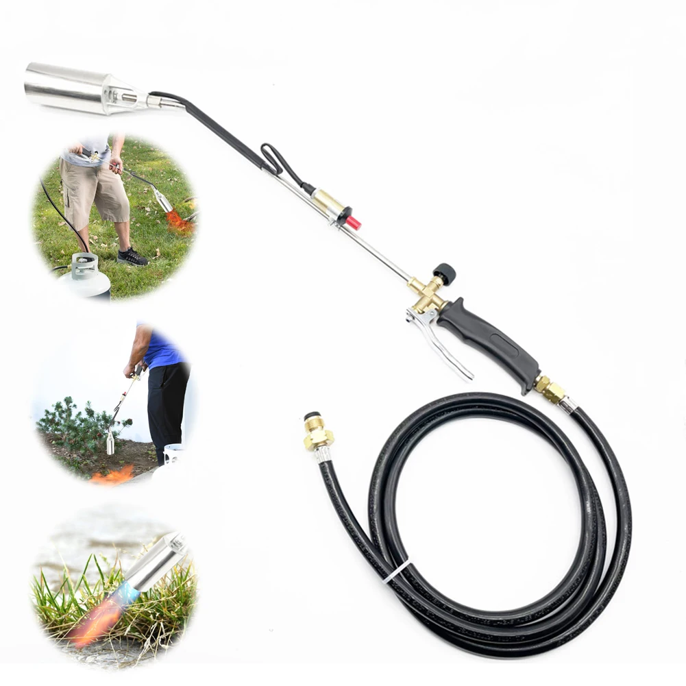 Propane Weed Torch Burner with Hose Heavy Duty Flame Thrower Cleaner Tool for Snow Melting Asphalt Garden Accessories