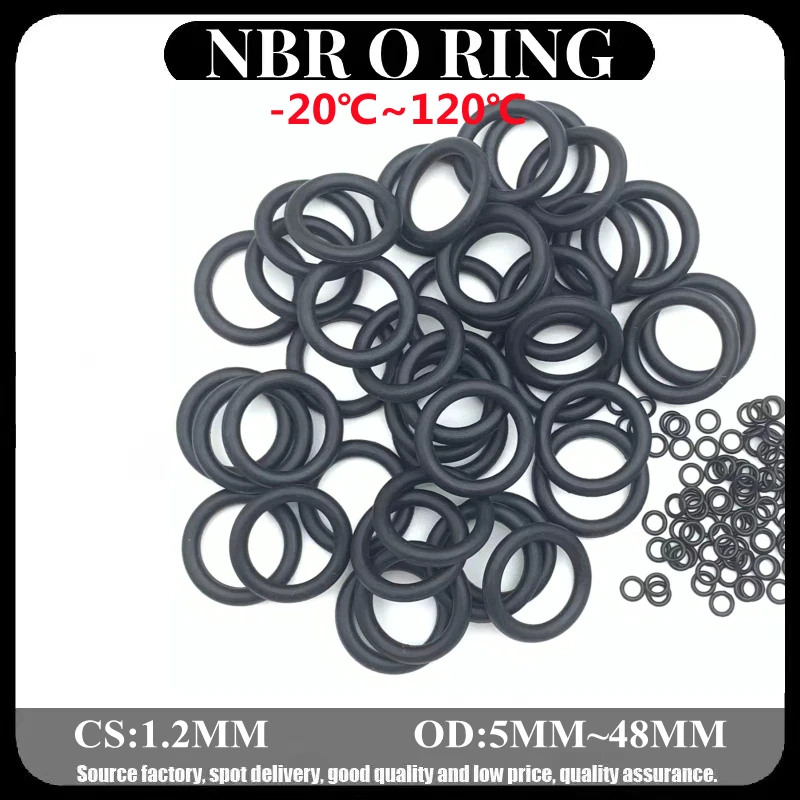 20pcs NBR O Ring Gasket CS 1.2mm OD 5mm ~ 48 mm Car Faucet Nitrile Rubber Round O Type Corrosion Oil Resistant Seal Washer Black