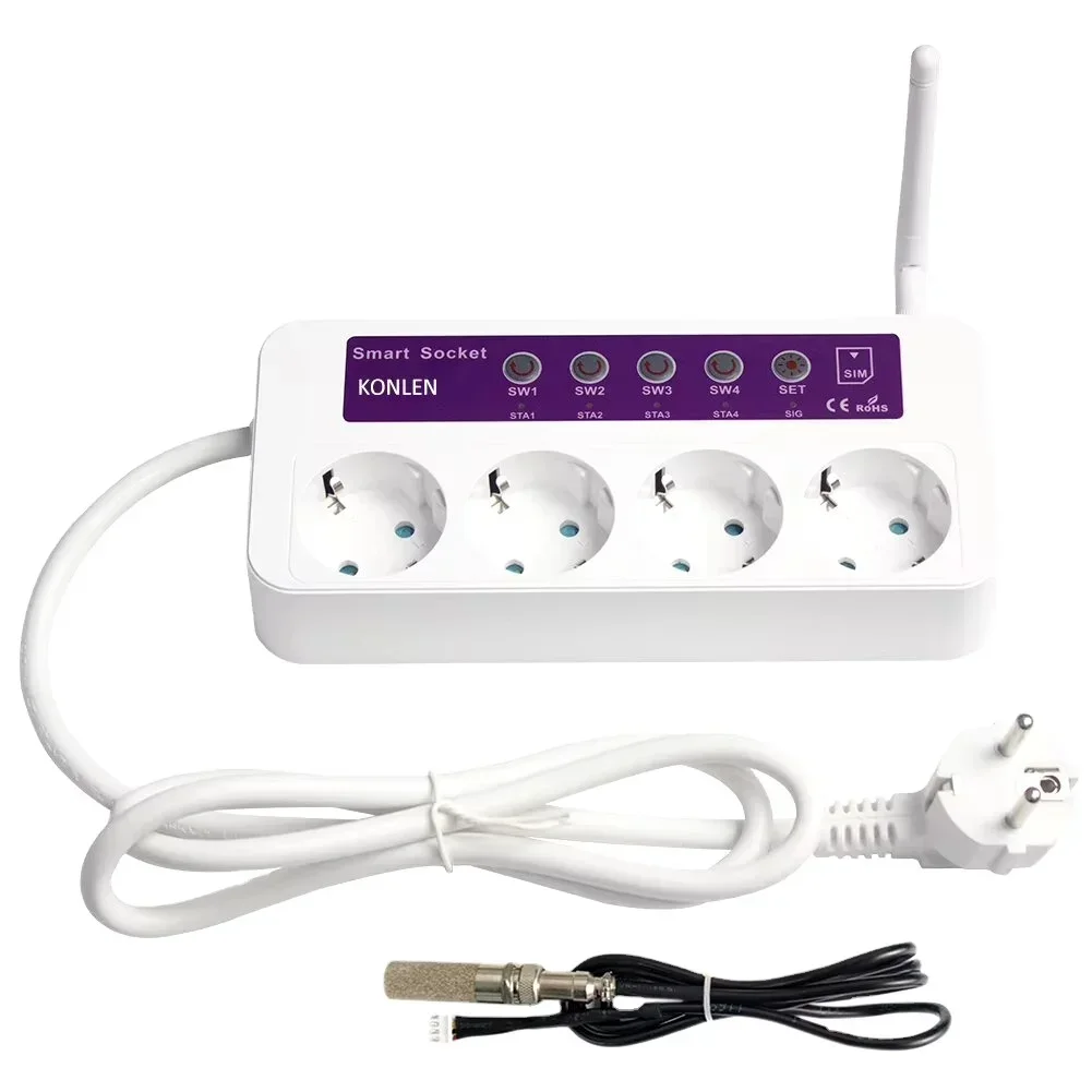 App 4G GSM Smart Power Socket 4 Outlets SC4 SIM Card Temperature Thermometer Relay Switch Remote Controller Home Automation