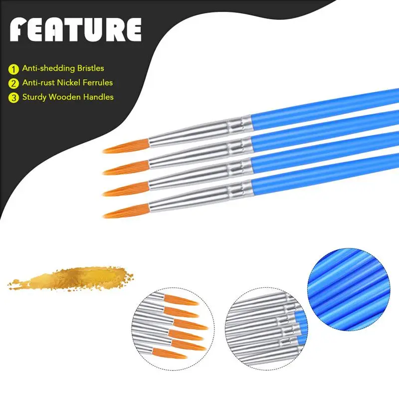 Pinceles de pintura de acuarela, pinceles de nailon para acuarela, pinceles de artista de pelo de nailon para aceite acrílico, tinta de agua