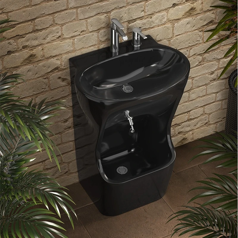 Color face washing and hand washing integrated ceramic column basin one-piece high temperature firing 2