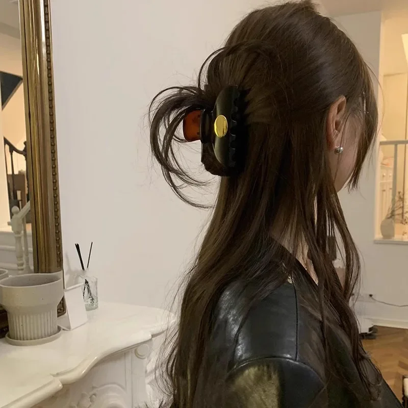 Brown Tone Hair Claw Clip Maillard Style Premium Shark Clip for Women Back of Head Updo Daily Elegant