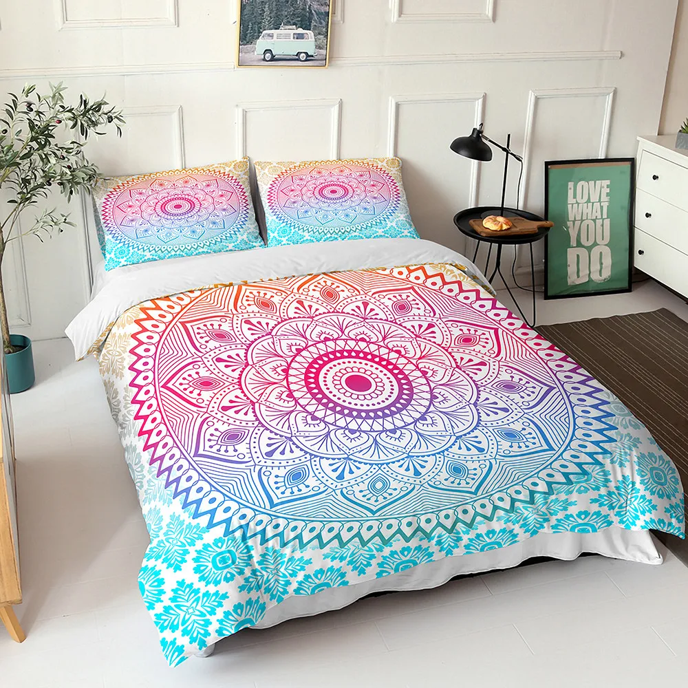 National Style Bohemia 3D Bedding Set Mandala Set Winter Duvet Cover Pillowcase Full Size for Christmas Gifts