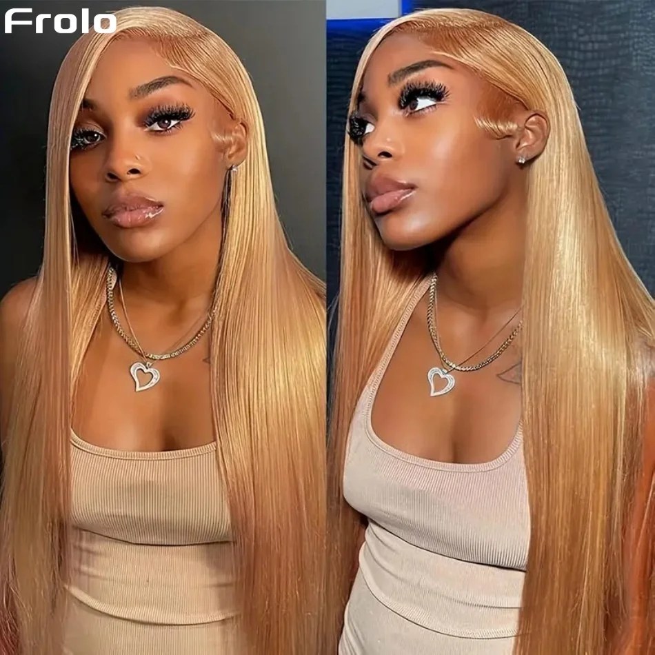 Straight Human Hair Wigs Honey Blonde #27 Colored Pre Plucked Brazilian Hair 13X6 Hd Lace Frontal Wig 13X4 HD Lace Wig 220 Density