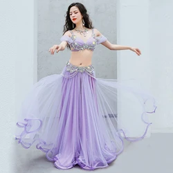 Oriental Dancing Competition Clothing Belly Dance Suit Diamond-Studded Sling Bra Split Big Swing Skirt Performance Clothes Set