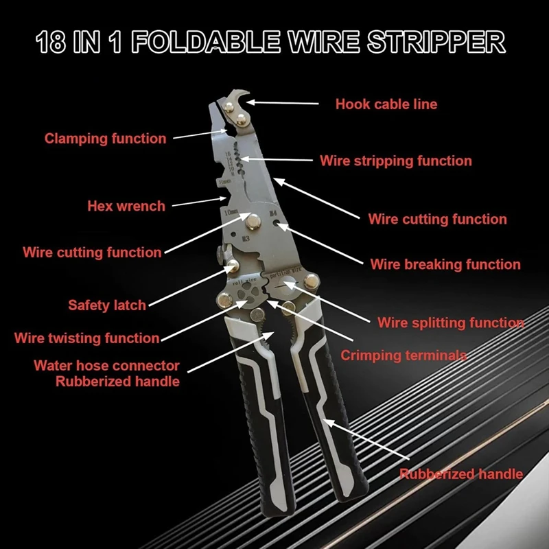 ABNO-Wire Stripper Crimper,18 In 1 Foldable Wire Stripper,Electric Wire Stripper,Quick Strip Wire Stripper