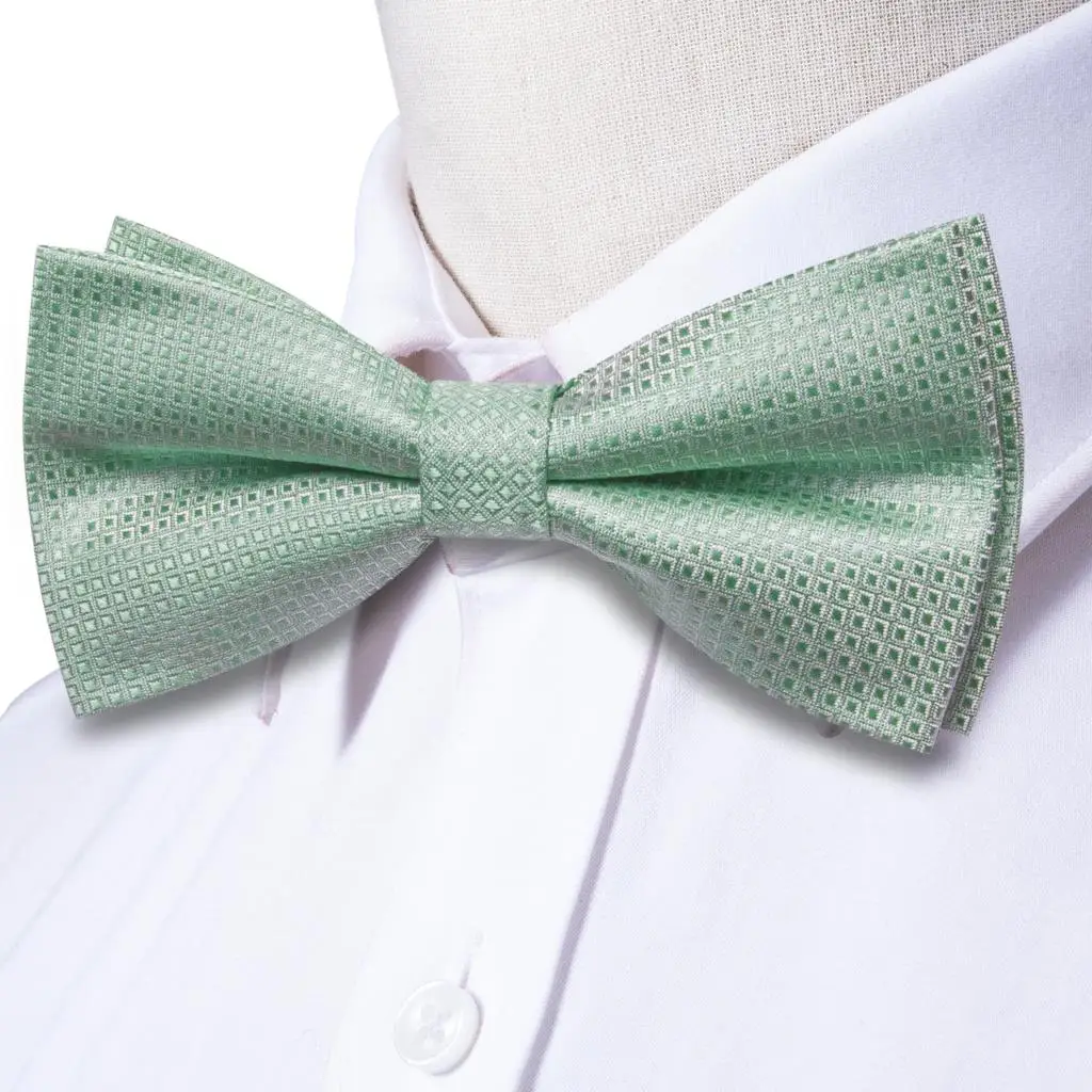 Hi-Tie Jacquard Sage Green Bowties for Men Silk Butterfly Tie Bow Tie Hanky Cufflinks Wedding Party Gift Bowtie Wholesale