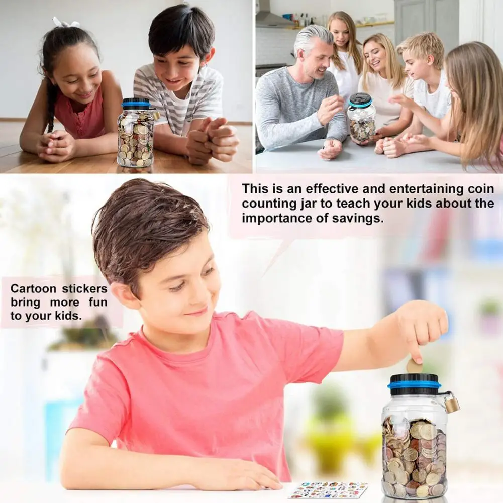 Digital Coin Bank with Intelligent Counting, Safety Padlock ABS Transparent Savings Jar, Money Management Box for Kids And Adult