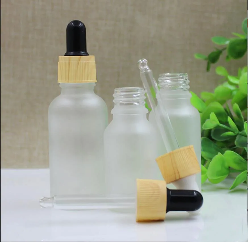 10ML clear/green/brown/blue glass bottle wooden shape dropper lid essential oil liquid eye serum moisture liquid skin packing