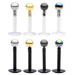 1pcs 16G Clear/Black Stainless Steel Ball Internal Threaded White Acrylic Bioflex Labret Lip Bar Ring Length 6mm/8mm/10mm