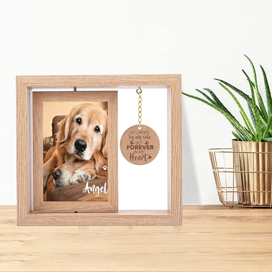 Solid Wood Photo Frame Frame, Rotatable Desktop Ornament, Pet Commemorative Photo Frame, Home Decoration, Room Ornament