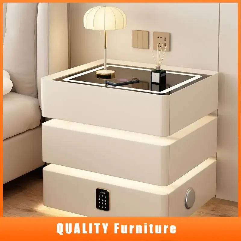 

Modern Bedside Nightstands Multifunction 3 Drawers Smart Dresser Cabinet Wireless USB Charging LED Nightstand Cabinet with Light
