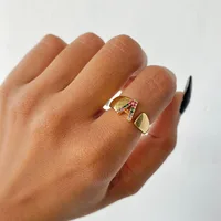 Rainbow Zircon Letter Rings For Women Fashion Chunky Wide Letter A-Z Stainless Steel Ring Wedding Boho Jewelry free shipping - Image 3