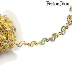 1 Yard Champagne Color Round Pendant Crystal Rhinestone Chain Trim For Jwelry Accessories Making Wedding Crafts Decoration ML228