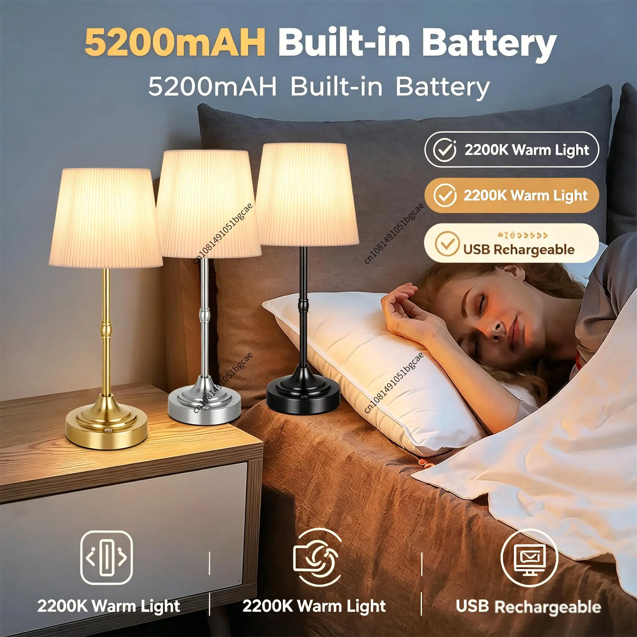 Cordless LED Metal Table Lamp USB Rechargeable Touch Control Night Light Metal Base Small Table Lamp for Dining Room Bedroom Bar