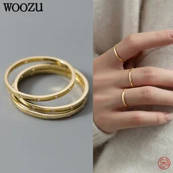 WOOZU 925 Sterling Silver Korean Elegant Shiny Zircon Round Finger Ring for Women Daily Life Classic Simple Charms Jewelry Gift