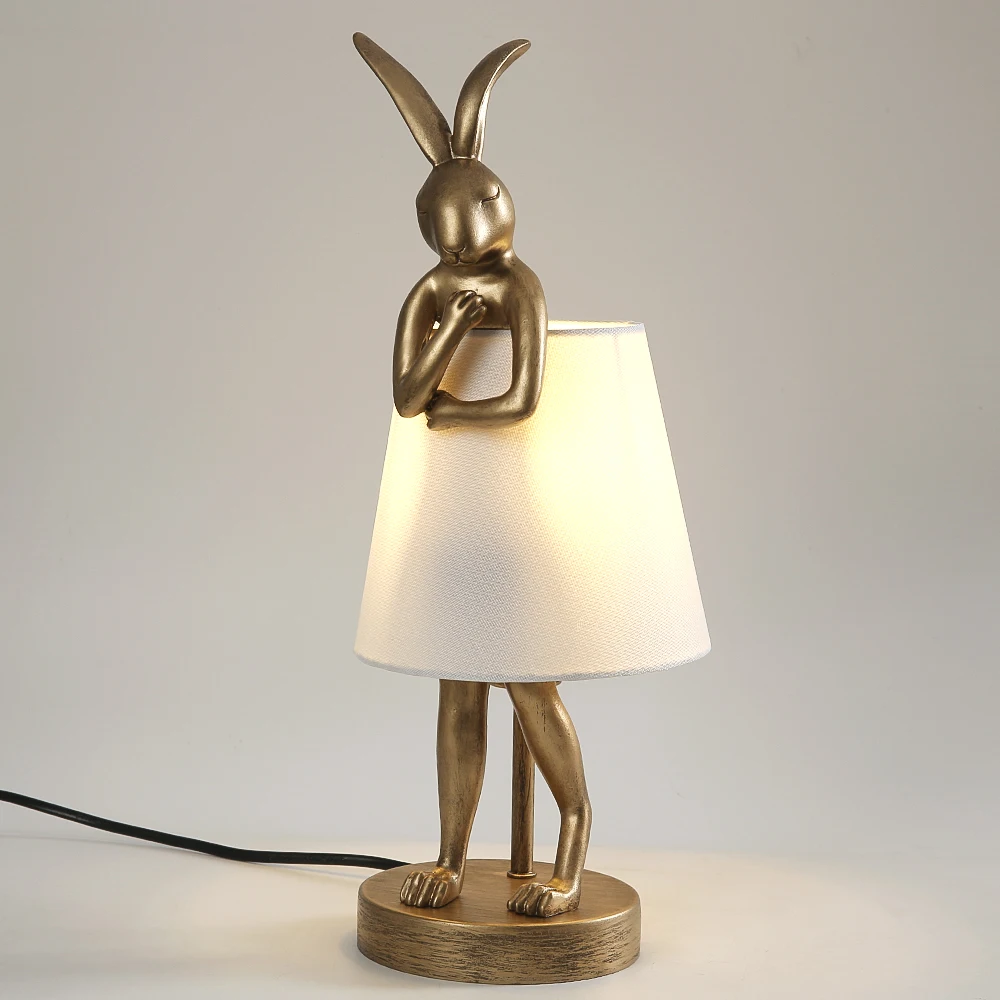 

Design Creative Resin Rabbit Table Lamps Retro Nordic Living Room Bedroom Bedside Led Desk Lamp Home Decor Lighting Fixtures