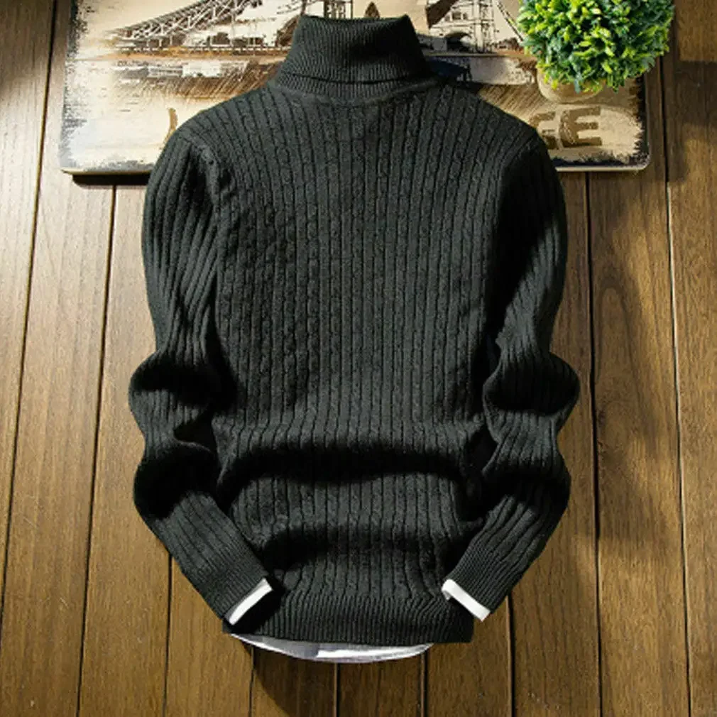 European and American men's new fashion solid color inner high-neck slim-fit base layer knitted sweater for autumn and winter.