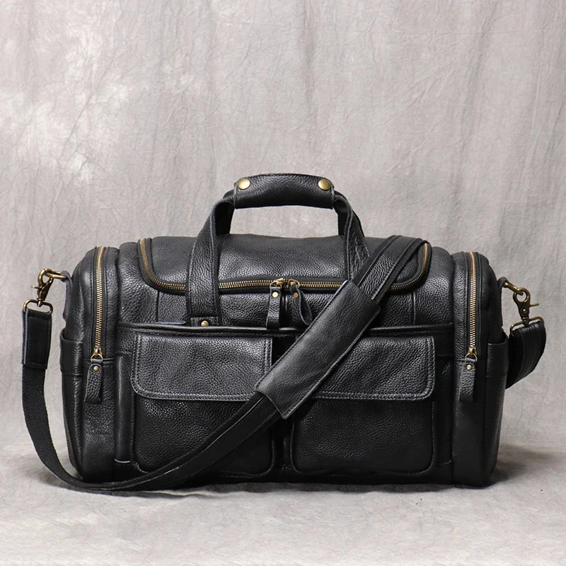 

Men's Cowhide Vintage Travel Bag First Layer Leather Handbag Duffle Laptop Messenger Crossbody