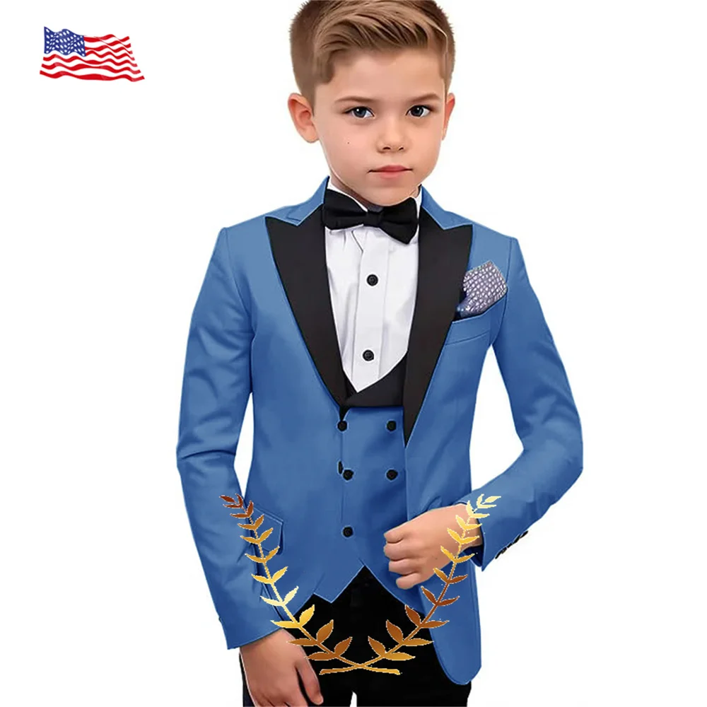 Formal Boys Suit Wedding Tuxedo 2-16 Years Child Slim Fit Jacket Pants Vest Bow Tie 4-piece Set Kids Peak Lapel Blazer Outfits