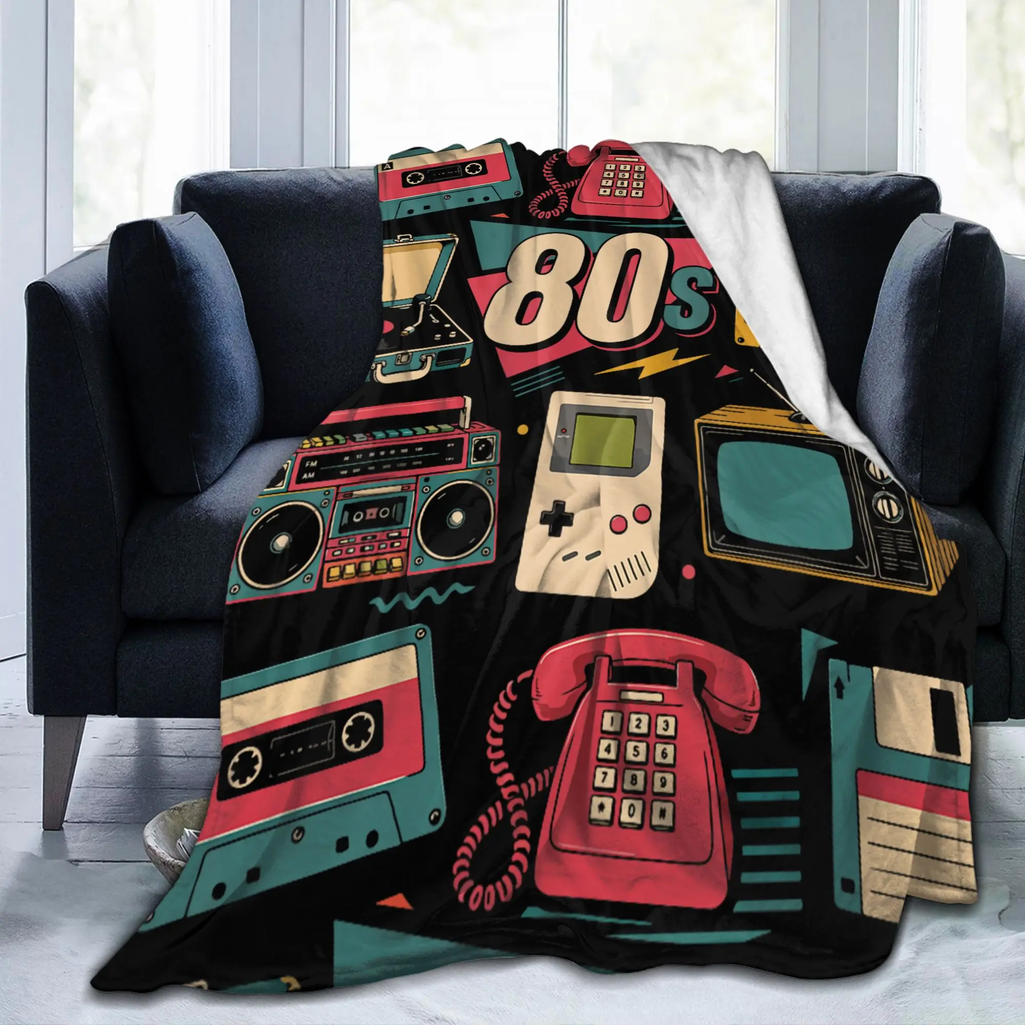 80s Retro Cassette Tape Boombox Game Blanket Flannel Decoration Vintage Portable Ultra-Soft Bedding Throw Blankets Bedspreads
