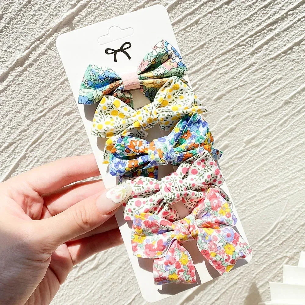 

4/5Pcs Cute Baby Hairpin for Girls Print Ribbon Barrette Kids Little Hair Clip Pinches for Hair Girl Cotton Bow Hair Accessories