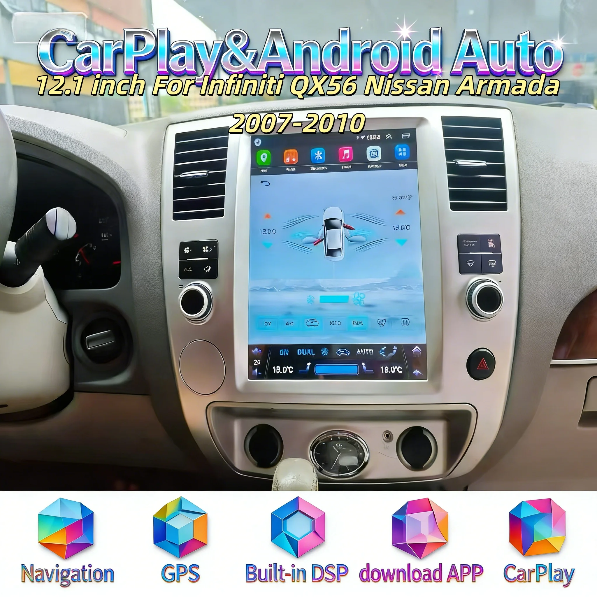 12.1 inch Multimedia Android Player Stereo For Infiniti QX80 QX56 For Nissan Armada 2007-2010 Wireless CarPlay Navigation Radio