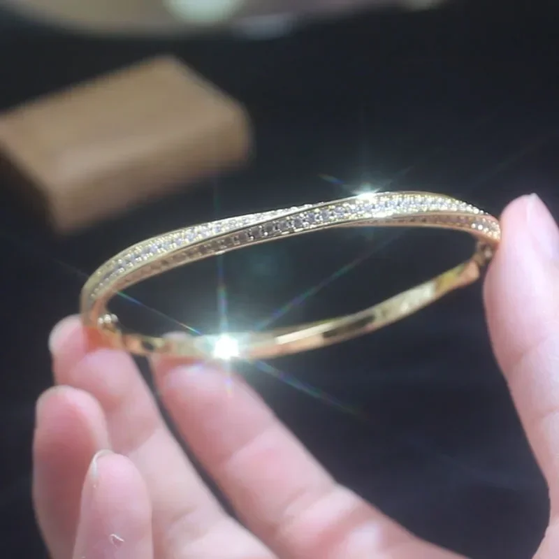 Klasyczne geometryczne otwarte bransoletki typu bangle z cyrkoniami i bransoletki dla kobiet modne bransolety delikatny kryształ bransoletki