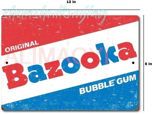 Bazooka Gum Bubble Sign Metal Tin Joe USA Retro Aluminum   Wall USA Made Logo