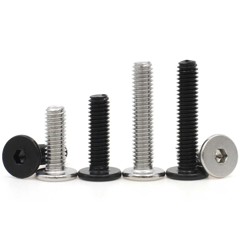 10~50Pcs M2 M2.5 M3 M4 M5 M6 M8 Black Galvanized 304 Stainless Steel Hex Hexagon Socket Ultra Thin Flat Wafer Head Screw Bolt
