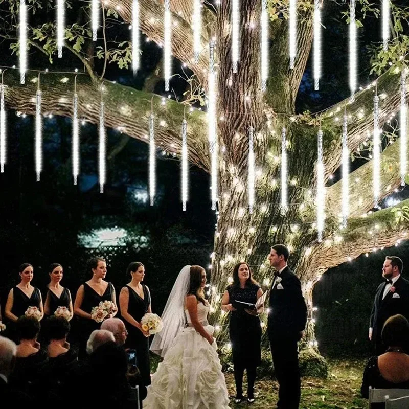 Luces solares de lluvia de meteoritos, cadena de luz impermeable para jardín, 8 tubos, árbol de Navidad, fiesta de vacaciones, boda, decoración de vacaciones